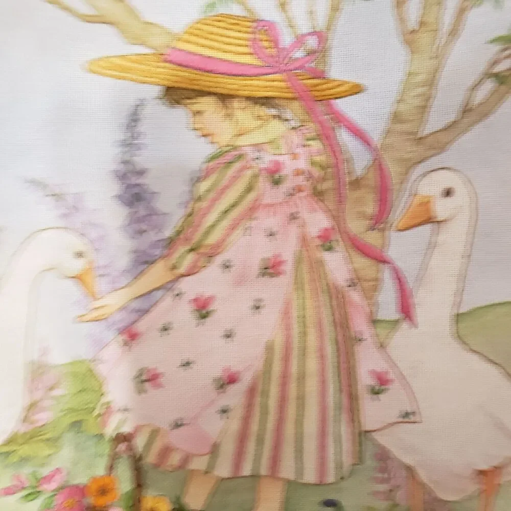 Hand Embroider Picture 1987 The Creative Circle Little Girl with Geese